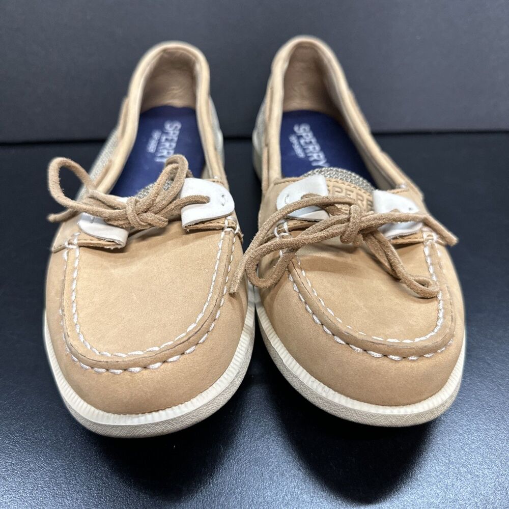 SPERRY Oasis Loft Linen Oat Boat Shoes Leather Sailing Size 6.5 Excellent